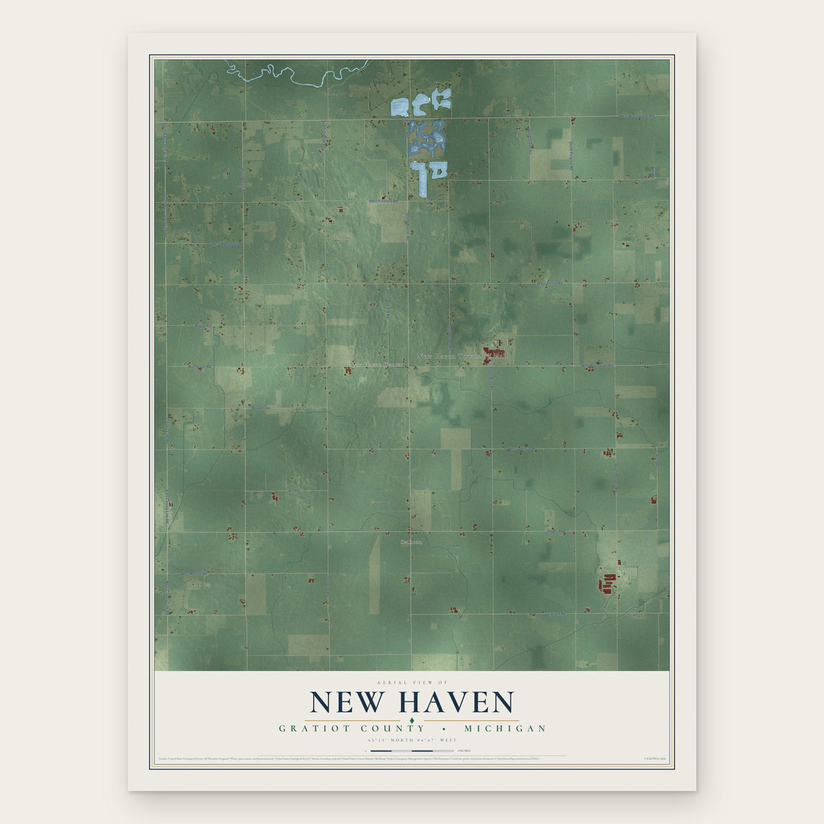 New Haven, Gratiot County, Michigan map print, the full design
