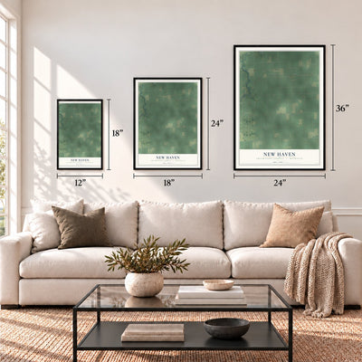 New Haven, Shiawassee County, Michigan map in 12 x 18, 18 x 24 and 24 x 36 inch sizes above a sofa
