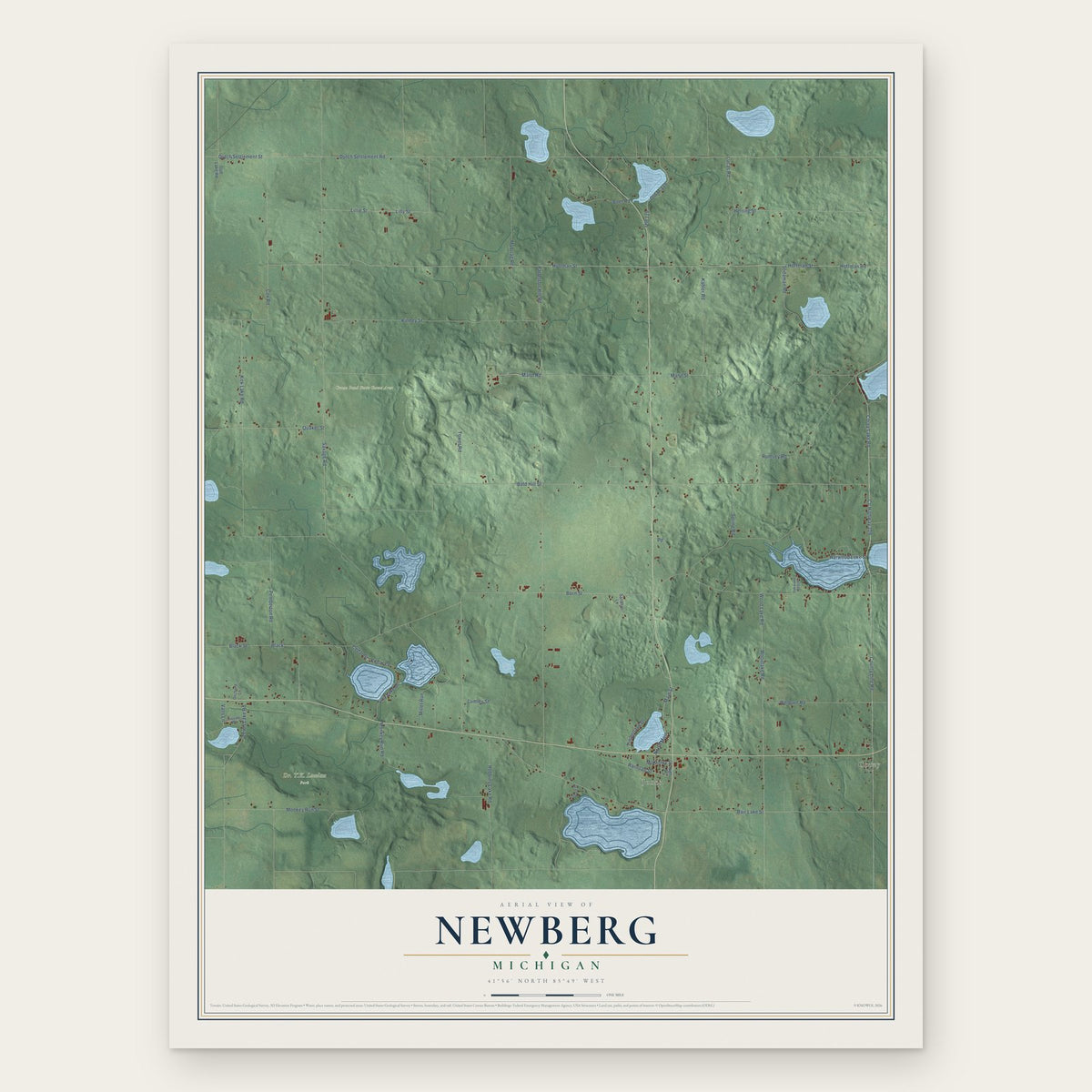 Newberg, Michigan map print, the full design