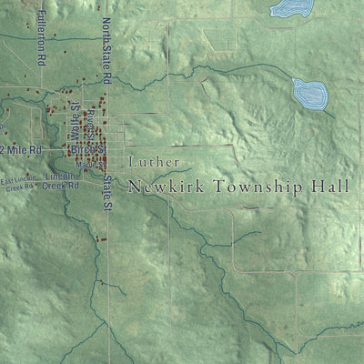 Close-up of the map of Newkirk, Michigan print showing street and building detail