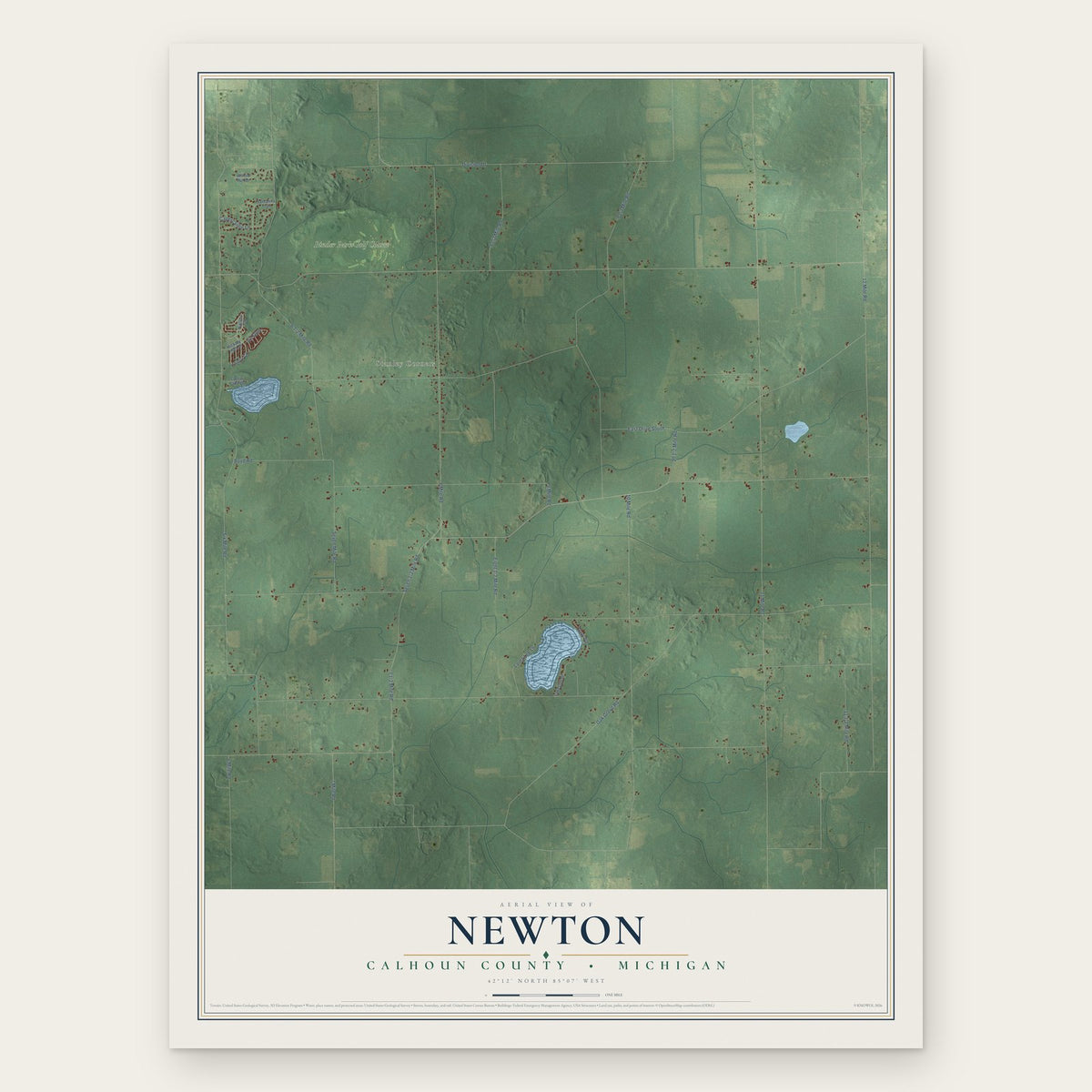 Newton, Calhoun County, Michigan map print, the full design
