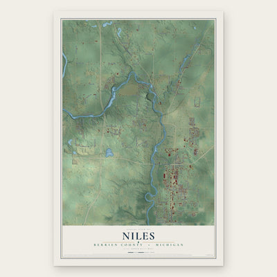 Niles, Berrien County, Michigan map print, the full design
