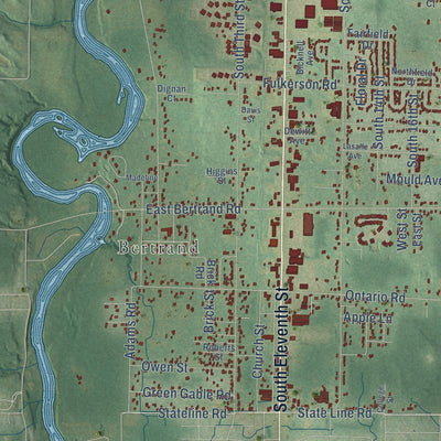 Close-up of the map of Niles, Berrien County, Michigan print showing street and building detail