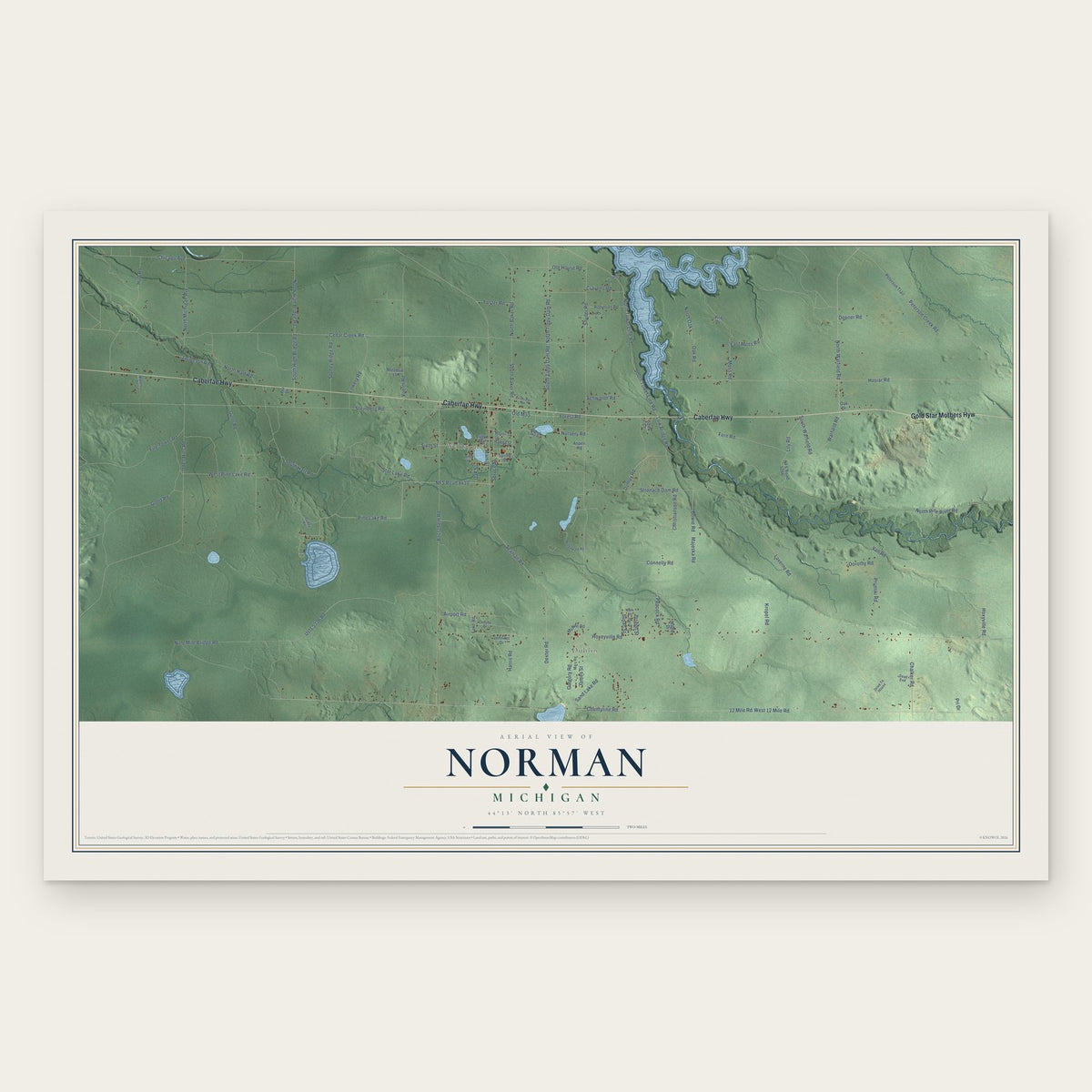 Norman, Michigan map print, the full design