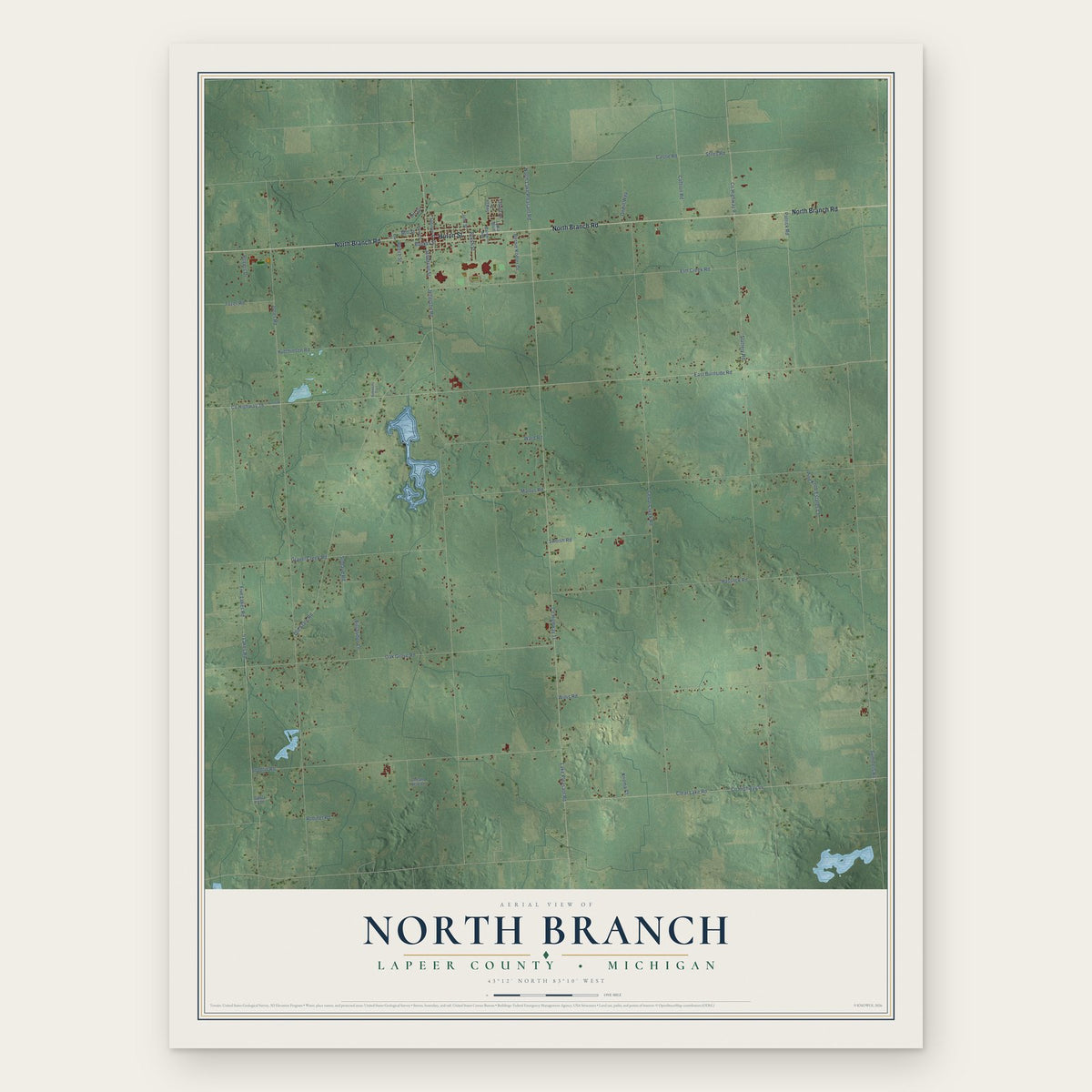 North Branch, Lapeer County, Michigan map print, the full design