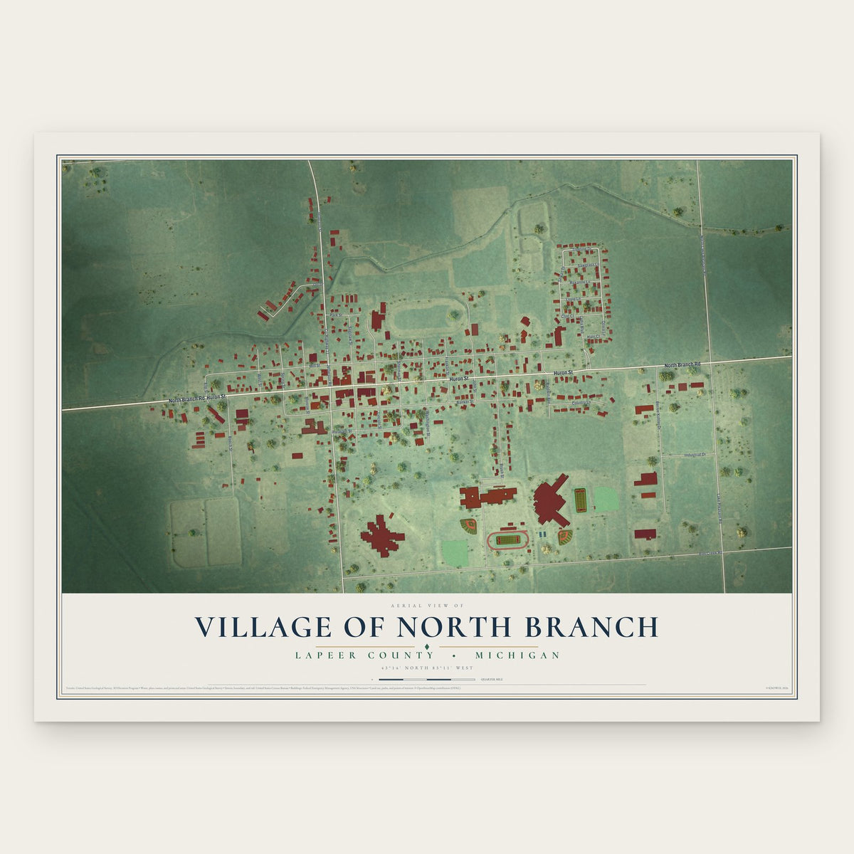 North Branch, Michigan map print, the full design