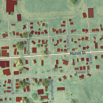 Close-up of the map of North Branch, Michigan print showing street and building detail