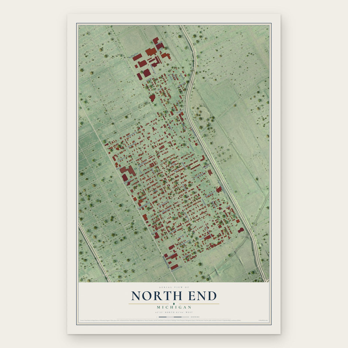 North End, Michigan map print, the full design