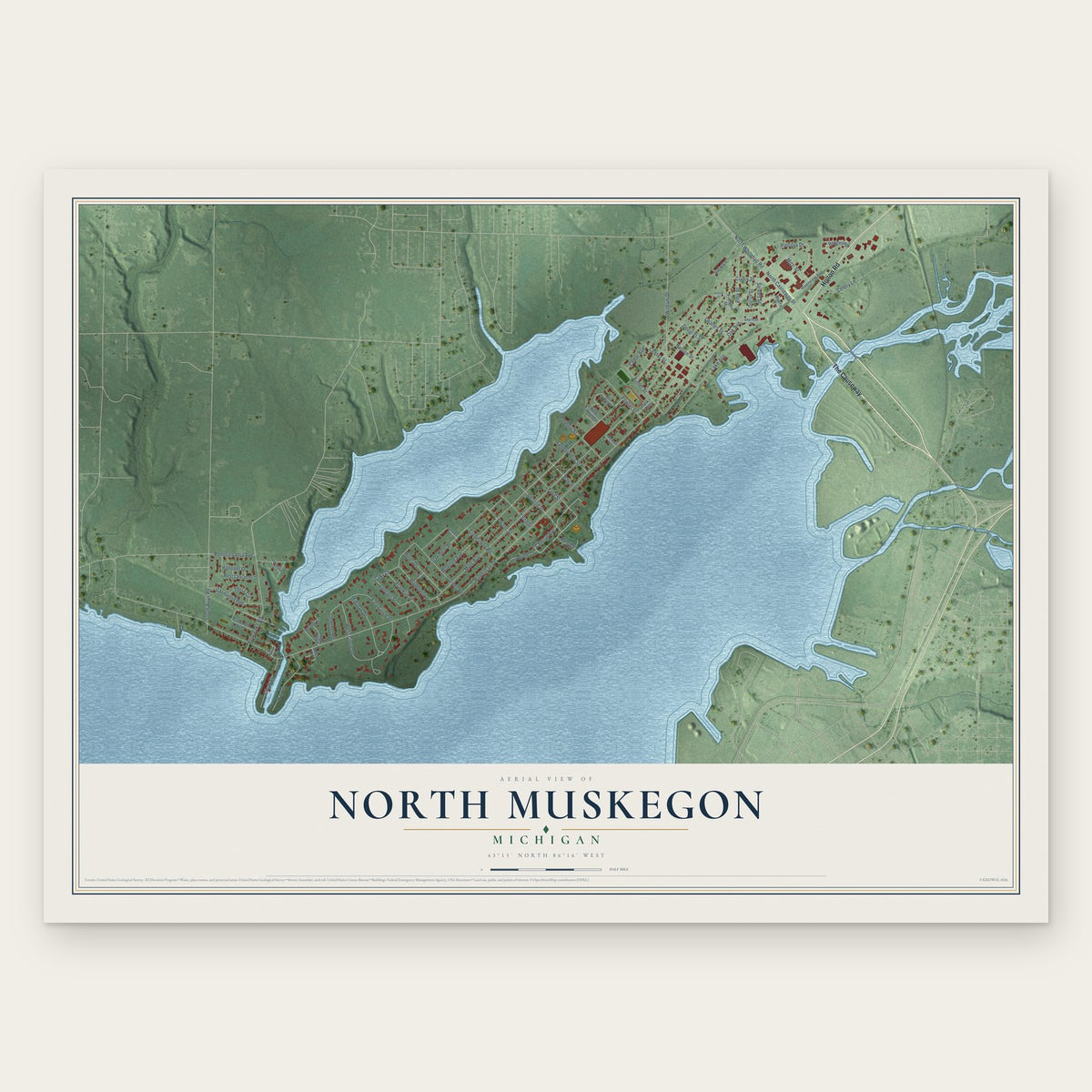 North Muskegon, Michigan map print, the full design