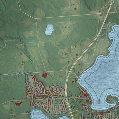 Close-up of the map of Northfield, Michigan print showing street and building detail
