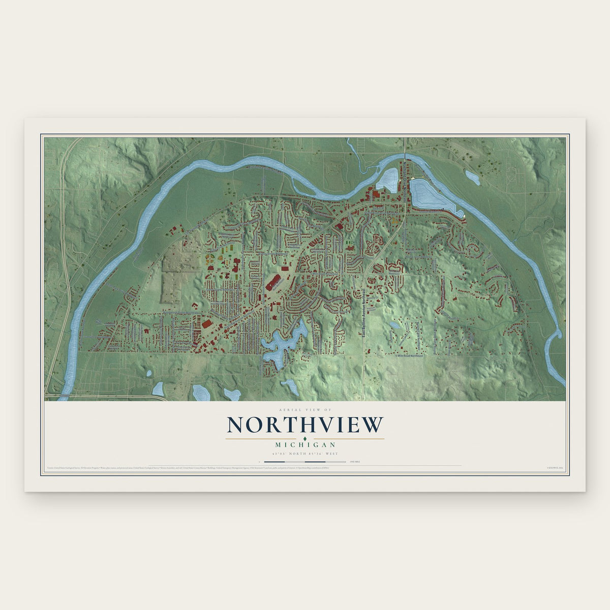 Northview, Michigan map print, the full design