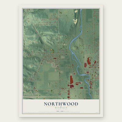 Northwood, Michigan map print, the full design