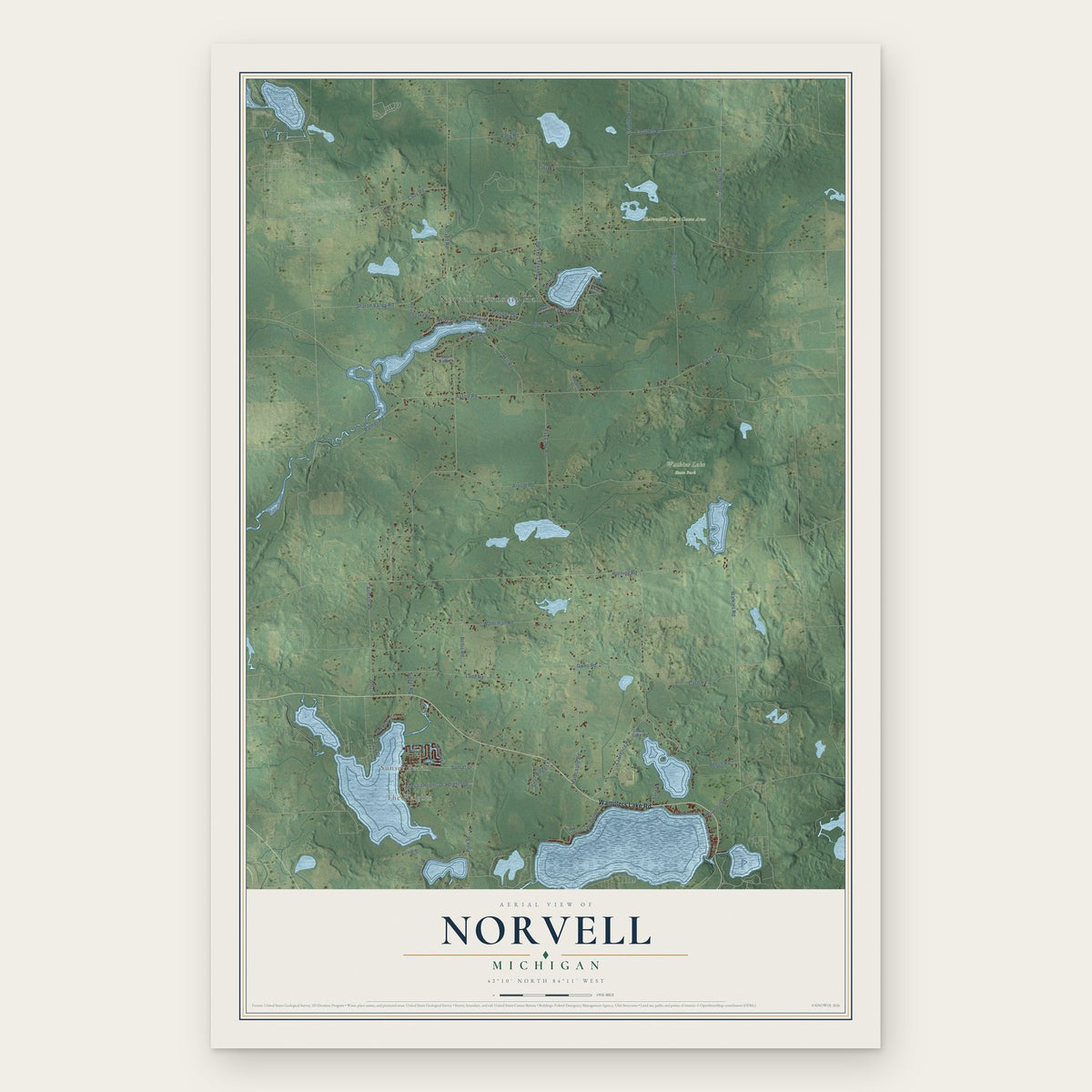 Norvell, Michigan map print, the full design