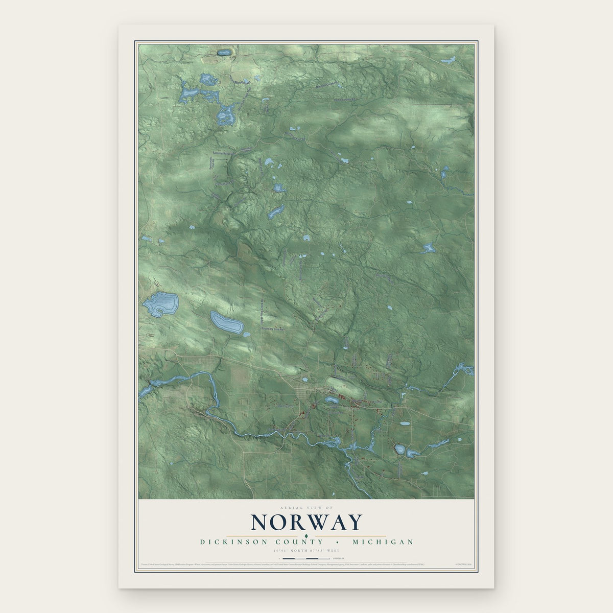 Norway, Dickinson County, Michigan map print, the full design