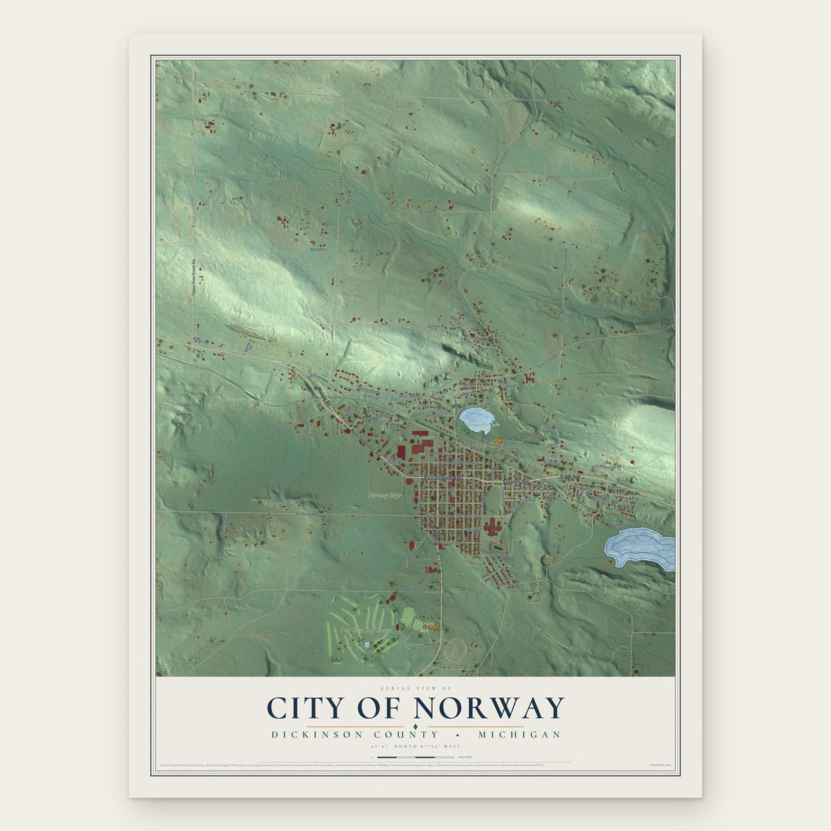 Norway, Michigan map print, the full design
