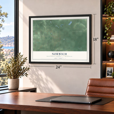 Norwich, Missaukee County, Michigan map, 18 x 24 inch print in a black frame in a home office