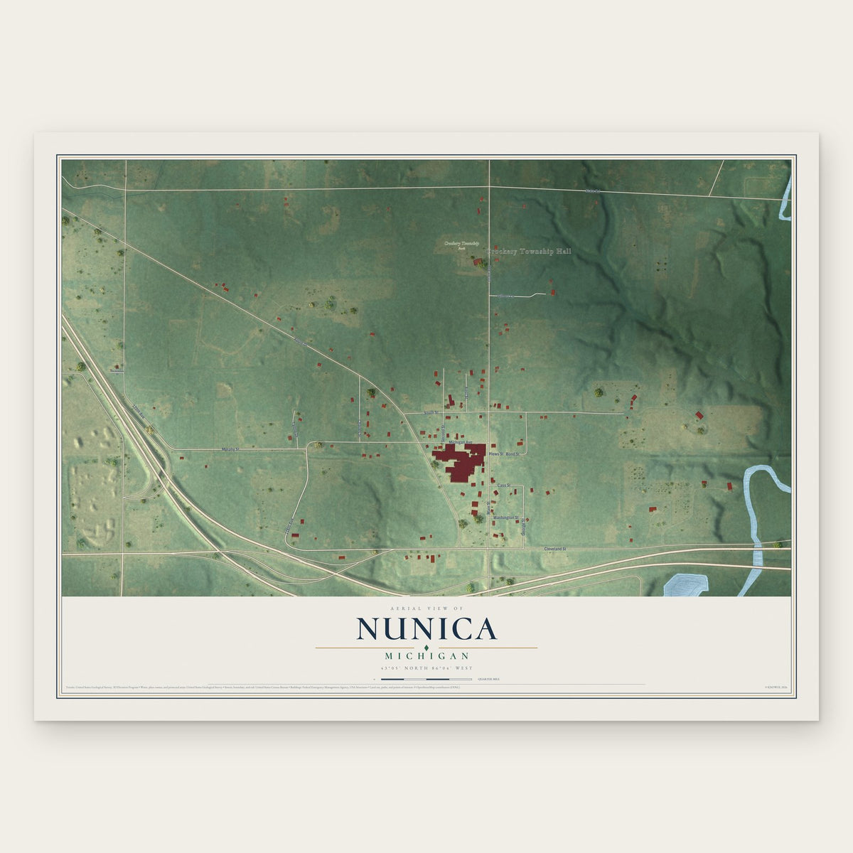 Nunica, Michigan map print, the full design
