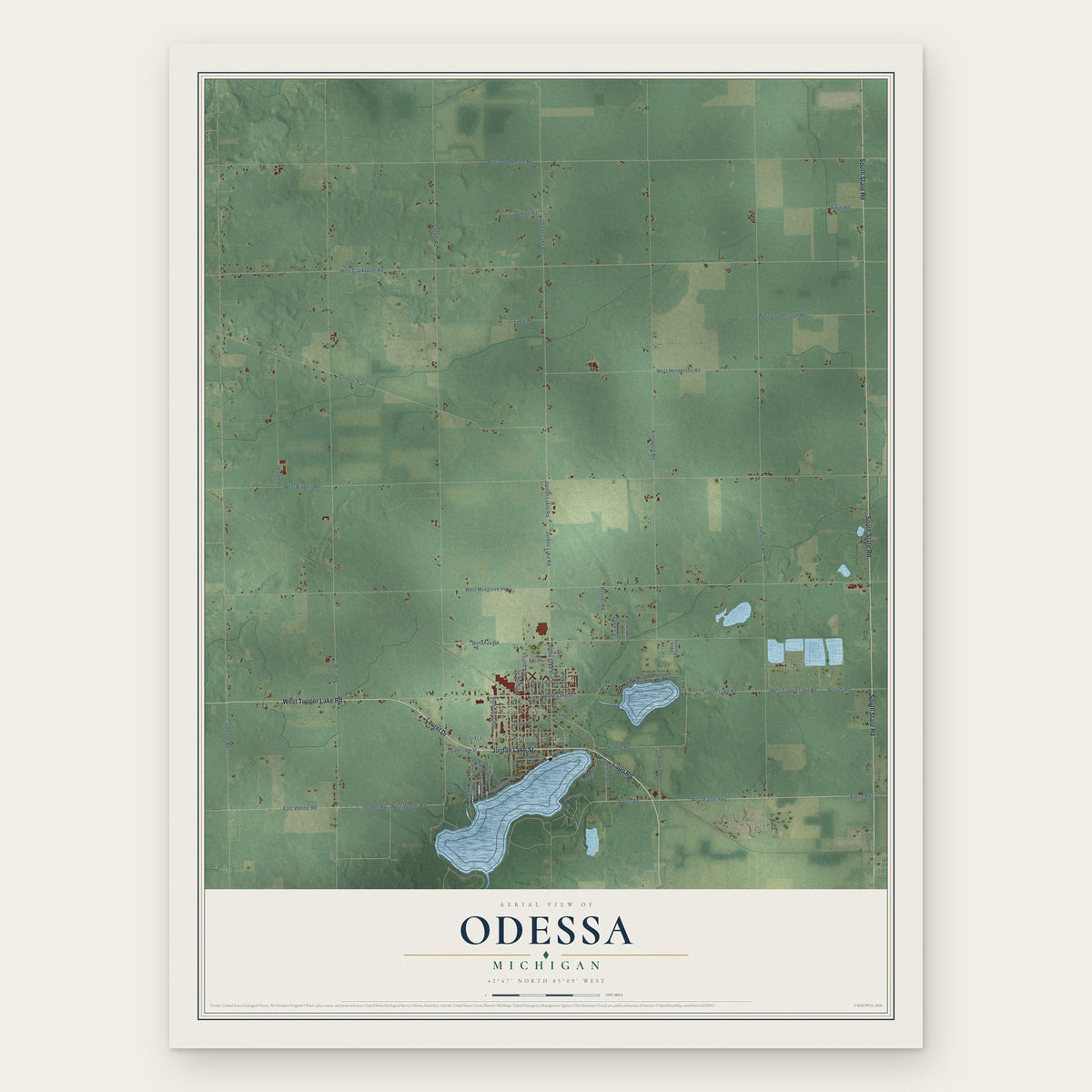 Odessa, Michigan map print, the full design