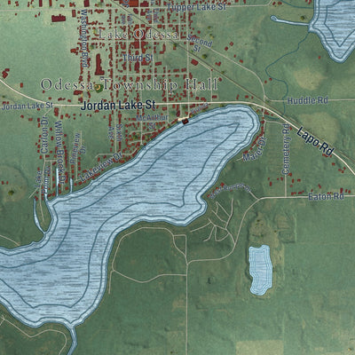 Close-up of the map of Odessa, Michigan print showing street and building detail