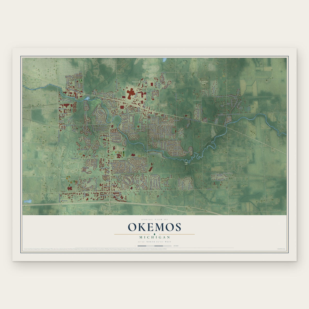 Okemos, Michigan map print, the full design