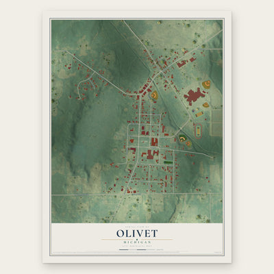 Olivet, Michigan map print, the full design