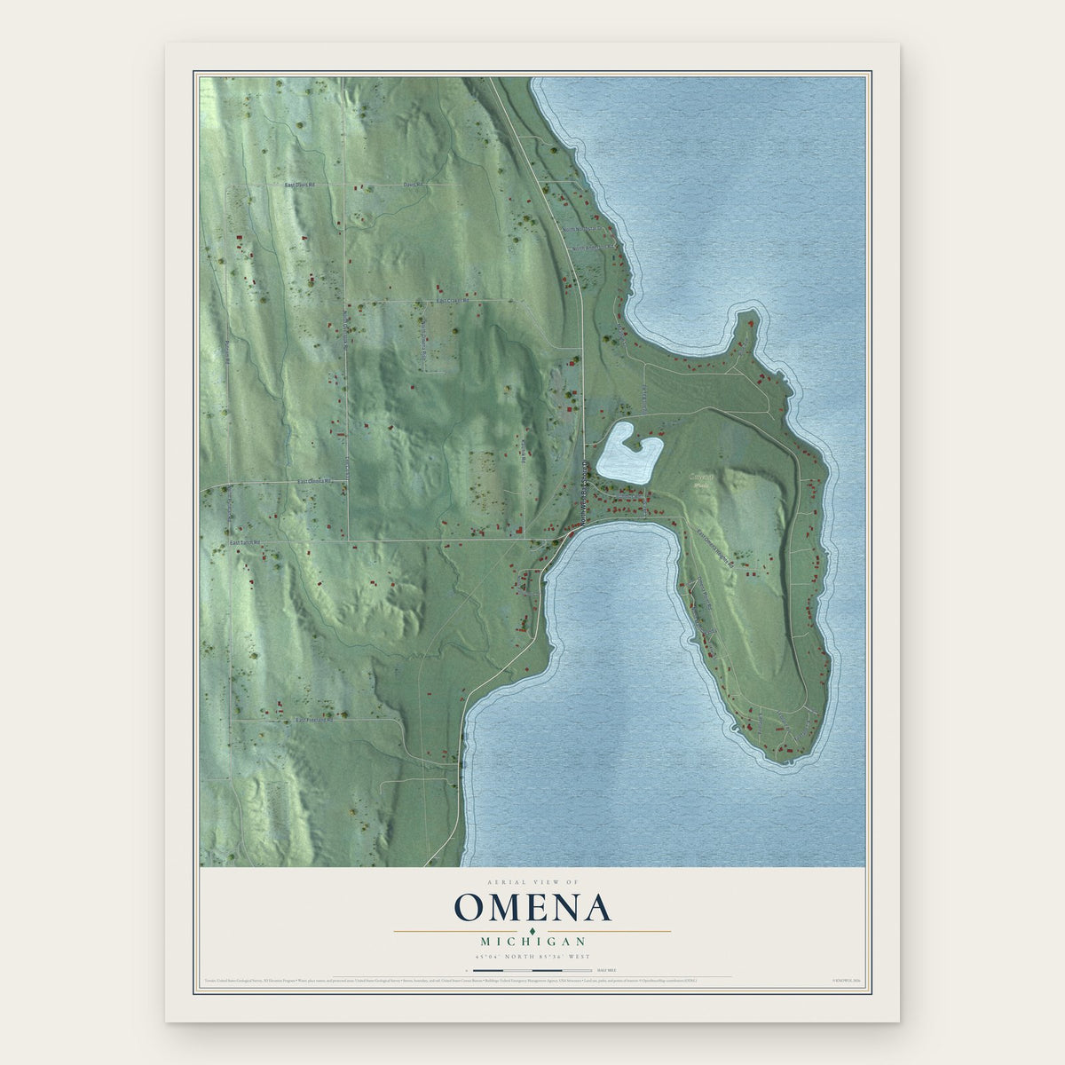 Omena, Michigan map print, the full design