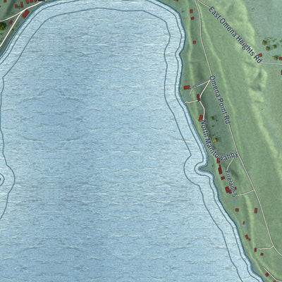 Close-up of the map of Omena, Michigan print showing street and building detail