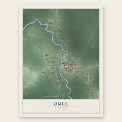 Omer, Michigan map print, the full design