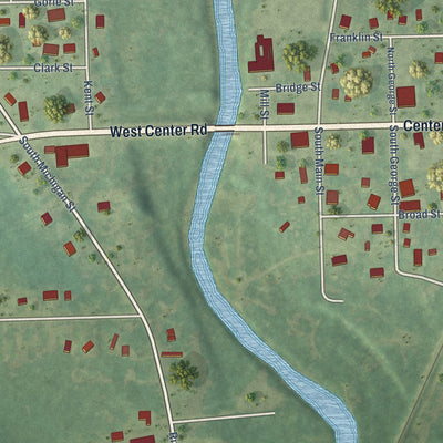 Close-up of the map of Omer, Michigan print showing street and building detail