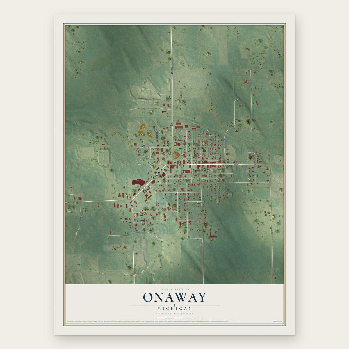 Onaway, Michigan map print, the full design