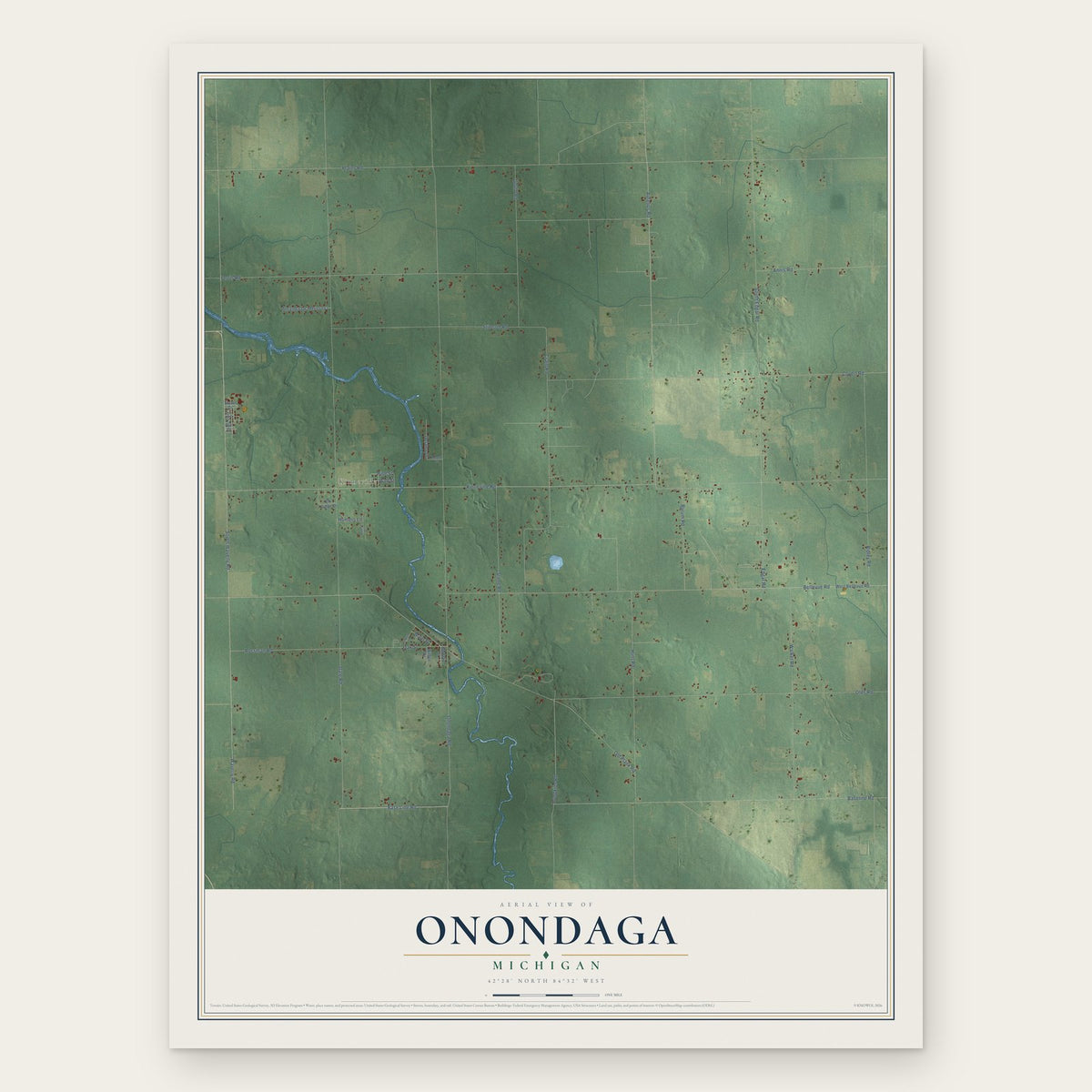 Onondaga, Michigan map print, the full design