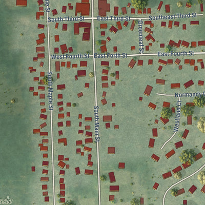 Close-up of the map of Onsted, Michigan print showing street and building detail