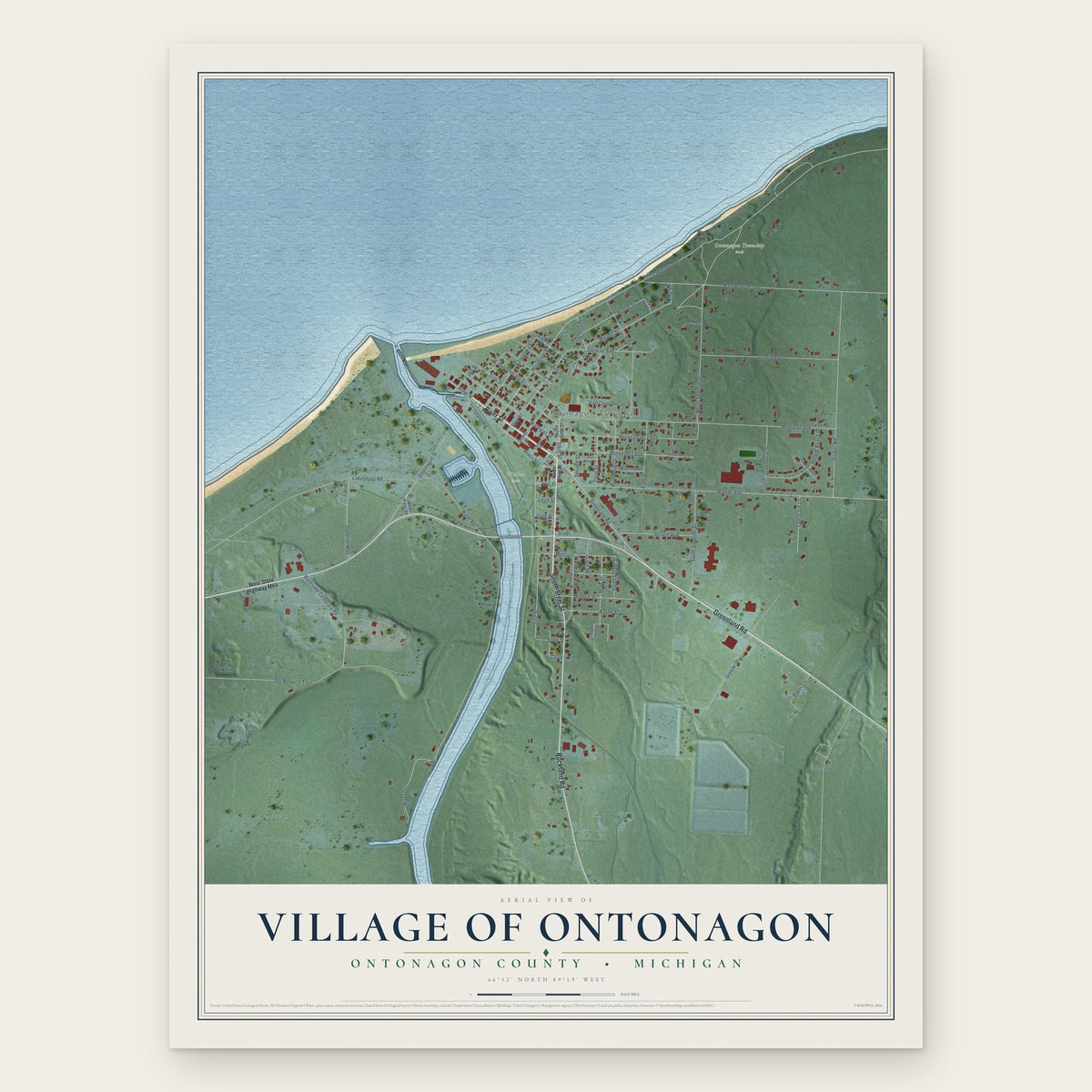 Ontonagon, Michigan map print, the full design