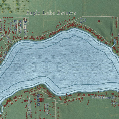Close-up of the map of Ontwa, Michigan print showing street and building detail