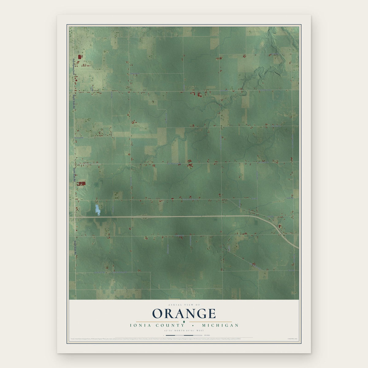 Orange, Ionia County, Michigan map print, the full design