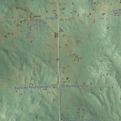 Close-up of the map of Orange, Kalkaska County, Michigan print showing street and building detail