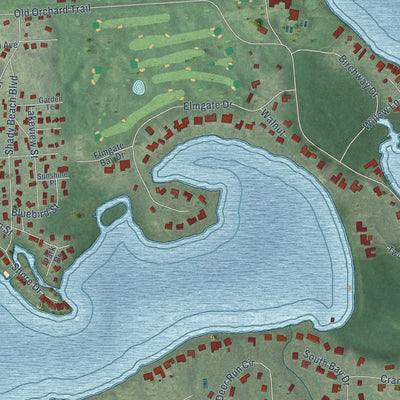 Close-up of the map of Orchard Lake Village, Michigan print showing street and building detail
