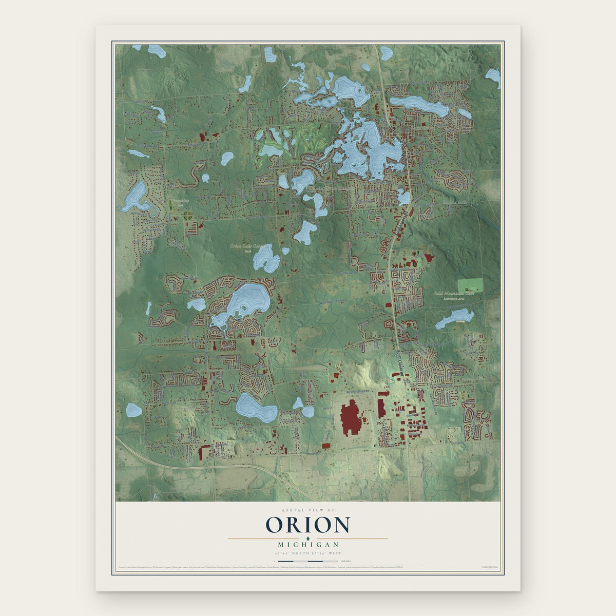 Orion, Michigan map print, the full design