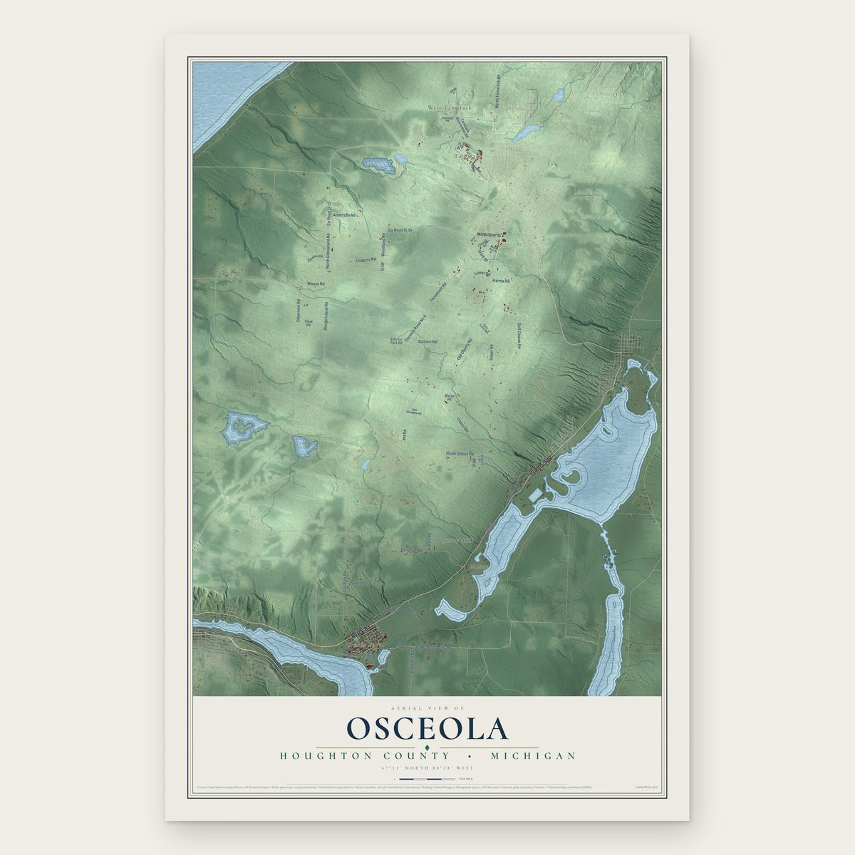 Osceola, Houghton County, Michigan map print, the full design
