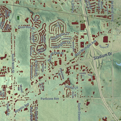 Close-up of the map of Oshtemo, Michigan print showing street and building detail
