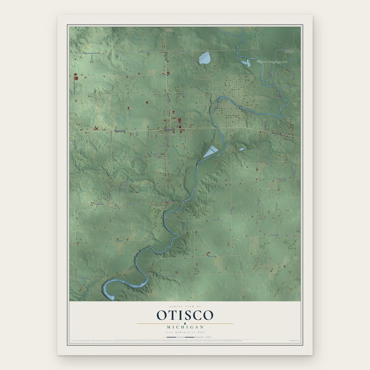Otisco, Michigan map print, the full design