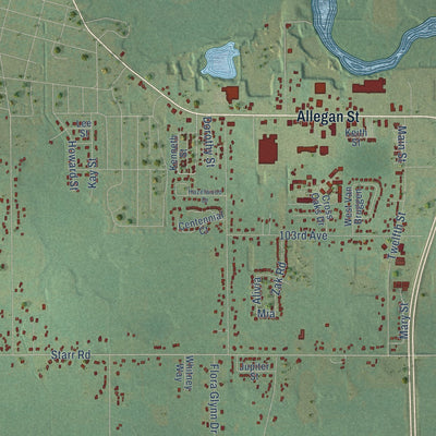 Close-up of the map of Otsego, Allegan County, Michigan print showing street and building detail