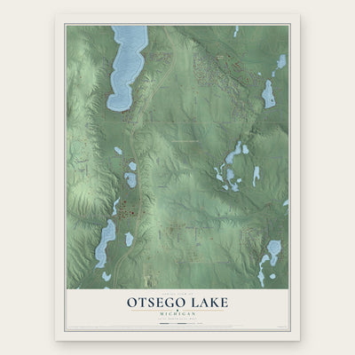 Otsego Lake, Michigan map print, the full design