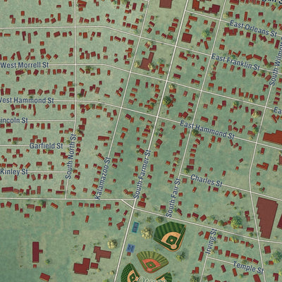 Close-up of the map of Otsego, Michigan print showing street and building detail