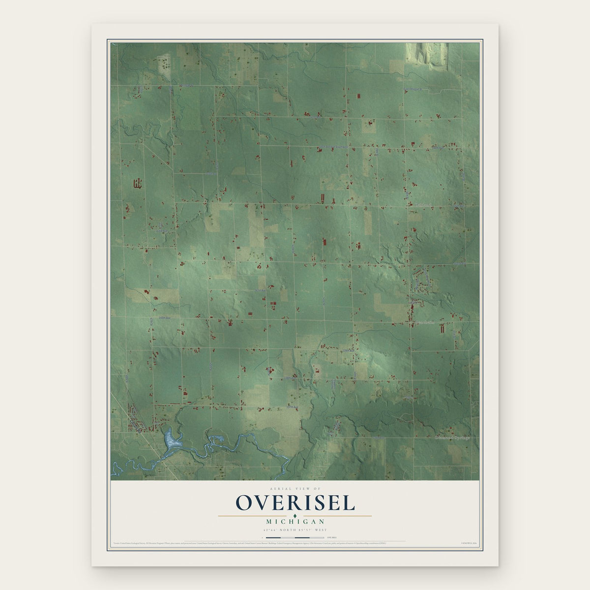 Overisel, Michigan map print, the full design