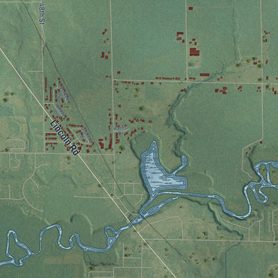 Close-up of the map of Overisel, Michigan print showing street and building detail