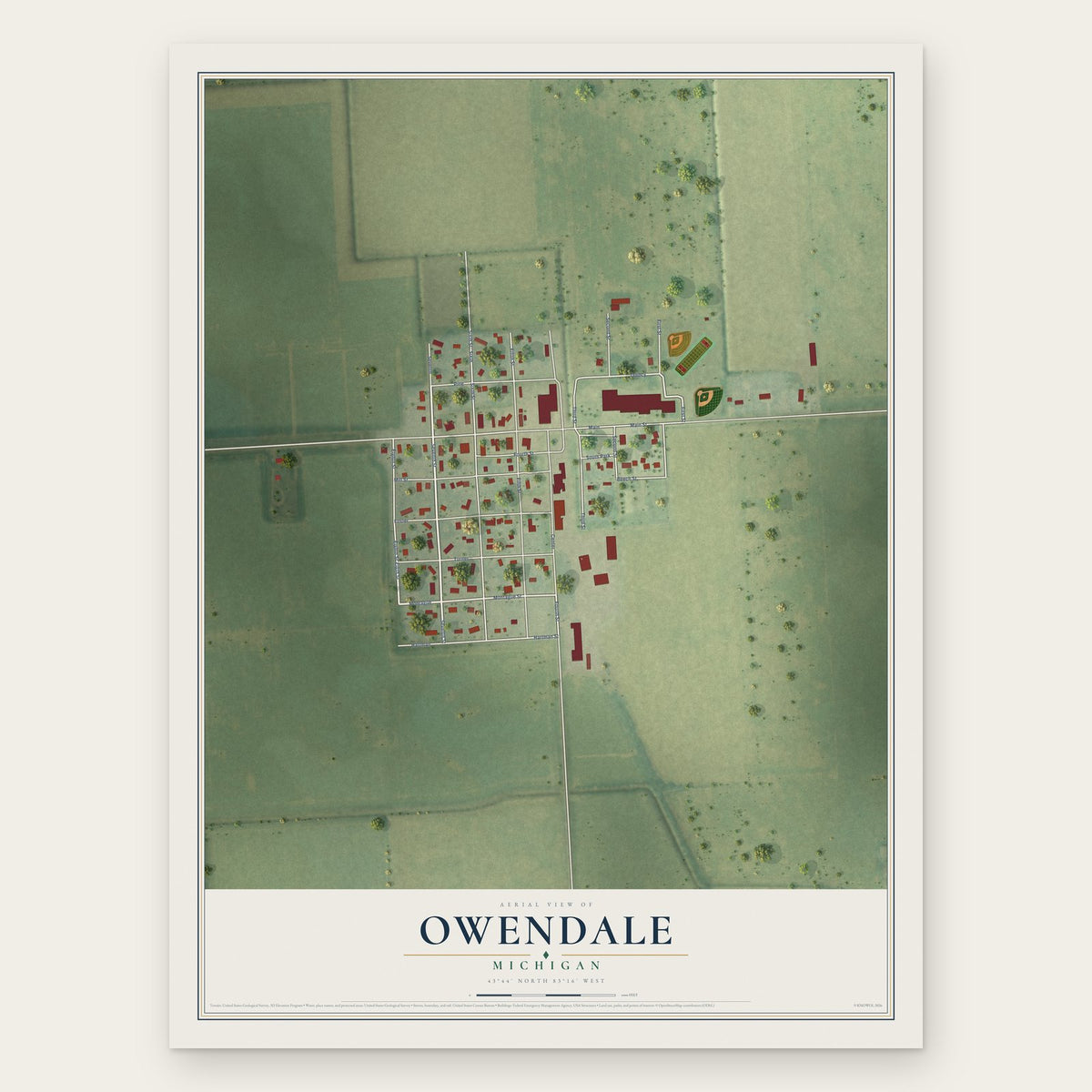 Owendale, Michigan map print, the full design