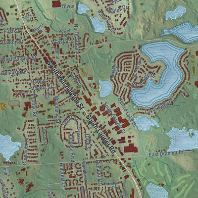 Close-up of the map of Oxford, Oakland County, Michigan print showing street and building detail