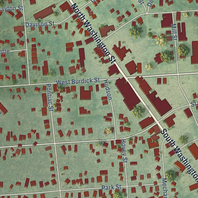 Close-up of the map of Oxford, Michigan print showing street and building detail