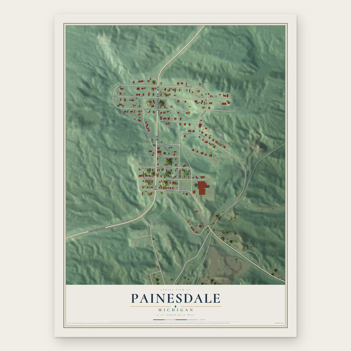 Painesdale, Michigan map print, the full design